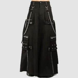 Black Gothic Kilt for Men Cargo Style