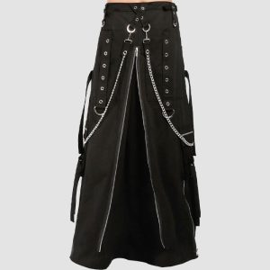 Black Gothic Kilt for Men Cargo Style