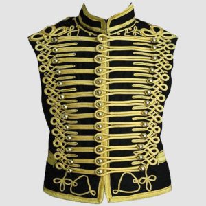 Black Gold Gothic Vest – Military Vest - Hussar Embroidered Style