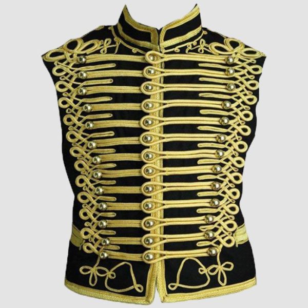Black Gold Gothic Vest – Military Vest - Hussar Embroidered Style Black Gold Gothic Vest – Military Vest - Hussar Embroidered Style
