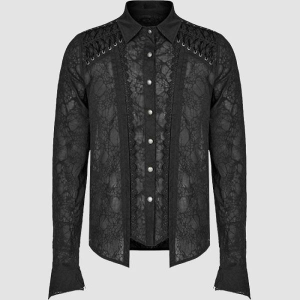Black Gothic Lace Shirt Men – Victorian Style