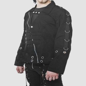 Black Gothic Jacket Men's – Modern Strap Detail Style