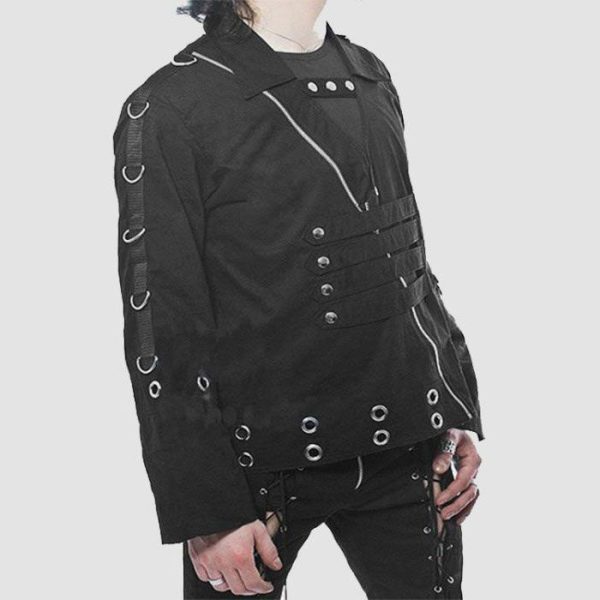Black Gothic Jacket Men's – Modern Strap Detail Style