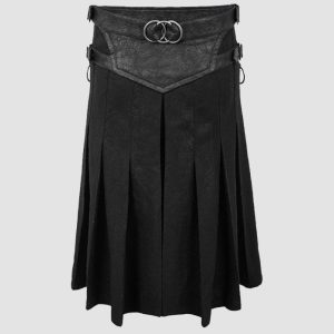 Black Gothic Kilt Men - Black Pleated Strap Style