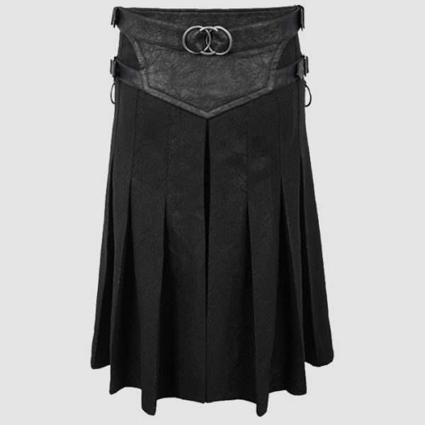 Black Gothic Kilt Men - Black Pleated Strap Style Black Gothic Kilt Men - Black Pleated Strap Style