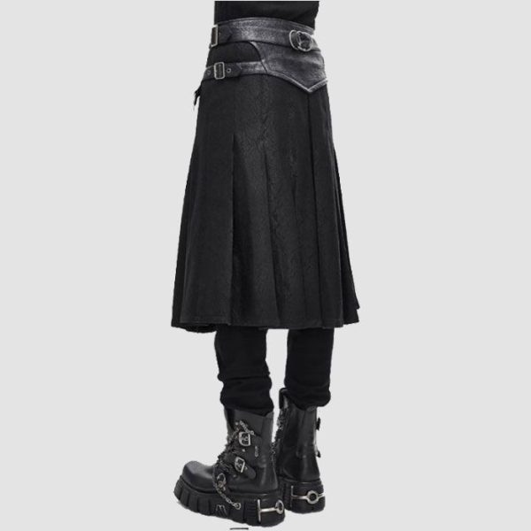 Black Gothic Kilt Men - Black Pleated Strap Style Black Gothic Kilt Men - Black Pleated Strap Style