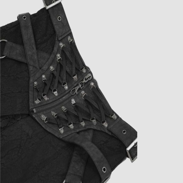Black Gothic Kilt Men - Black Pleated Strap Style Black Gothic Kilt Men - Black Pleated Strap Style