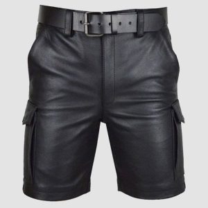 Black Leather Gothic Shorts for Men – Cargo Fit