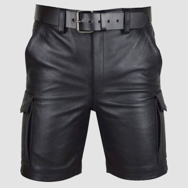 Black Leather Gothic Shorts for Men – Cargo Fit