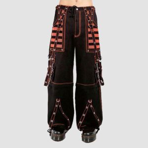 Gothic Cargo Pants Mens - Black Orange Techwear Pants
