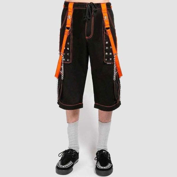 Gothic Punk Cargo Pants Mens – Black Orange Strap Chain Style