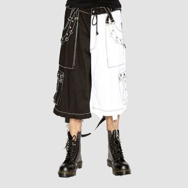 Mens Gothic Cargo Pants – Black White Split Techwear Mens Gothic Cargo Pants – Black White Split Techwear