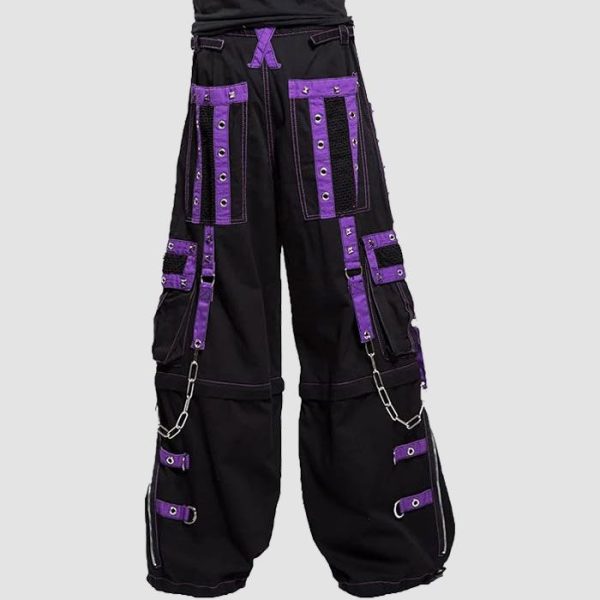 Black Purple Womens Gothic Baggy Pants – Strap Chain Design Black Purple Womens Gothic Baggy Pants – Strap Chain Design