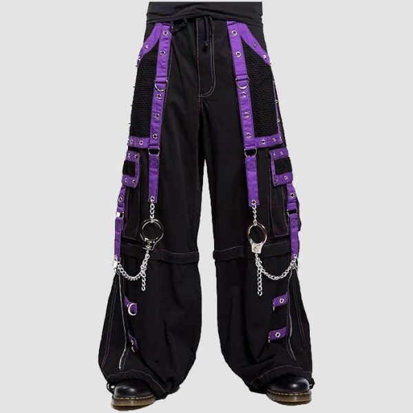 Black Purple Womens Gothic Baggy Pants – Strap Chain Design Black Purple Womens Gothic Baggy Pants – Strap Chain Design