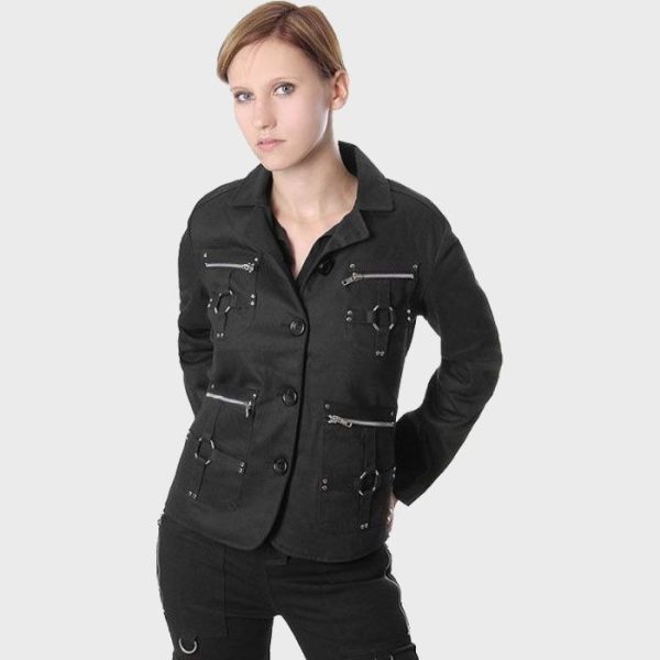 Womens Gothic Punk Jacket with Zip Pocket Details