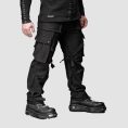 Mens Black Gothic Cargo Pants with Tactical Straps
