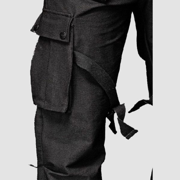 Mens Black Gothic Cargo Pants with Tactical Straps