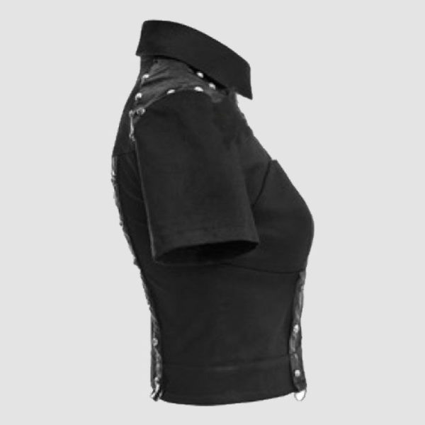 Womens Gothic Crop Top with Studded Shoulder Design