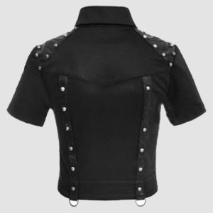 Womens Gothic Crop Top with Studded Shoulder Design