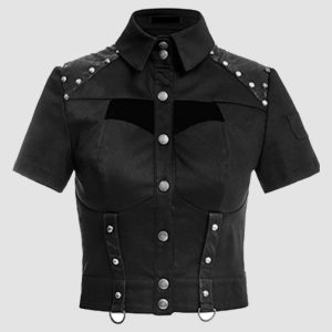 Womens Gothic Crop Top with Studded Shoulder Design