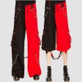 Mens red black cyberpunk cargo pants with chain details and utility cargo pockets