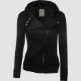 Womens Black Gothic Hoodie with Asymmetrical Zip Style