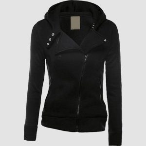 Womens Black Gothic Hoodie with Asymmetrical Zip Style