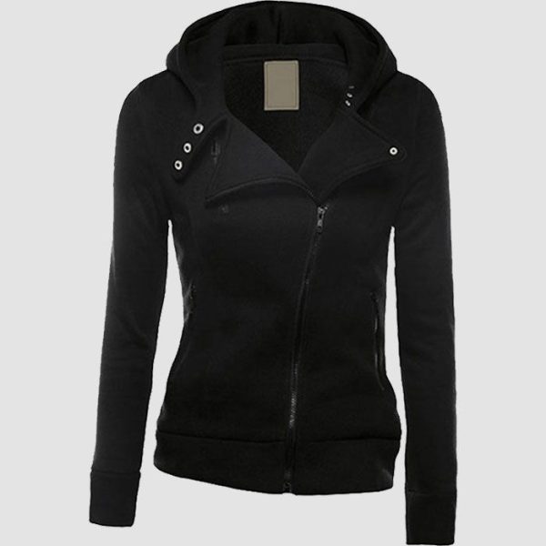 Womens Black Gothic Hoodie with Asymmetrical Zip Style