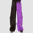Black purple cyber goth pants with utility pockets, metal rings, and wide-leg alternative streetwear design