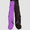 Black purple cyber goth pants with utility pockets, metal rings, and wide-leg alternative streetwear design