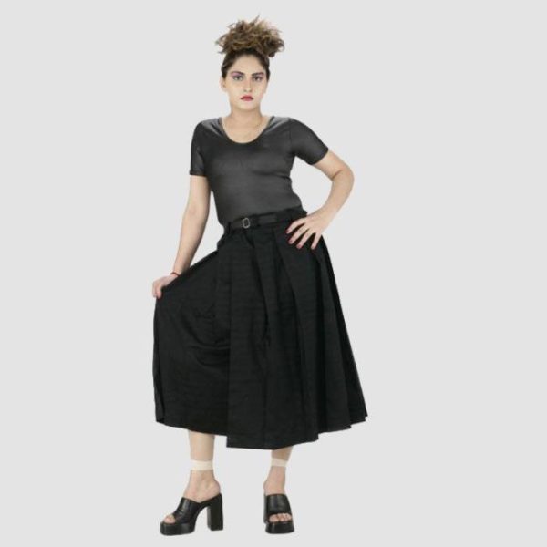 Black Pleated Skirt with Belt – Women's Midi A-Line Style Black Pleated Skirt with Belt – Women's Midi A-Line Style