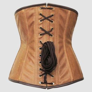 Brown Steampunk Corset Womens with Victorian Cross Detail Brown Steampunk Corset Womens with Victorian Cross Detail