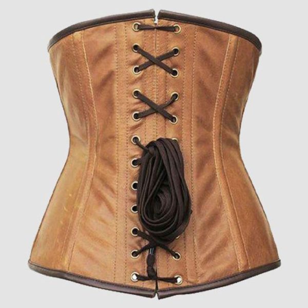 Brown Steampunk Corset Womens with Victorian Cross Detail