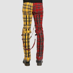 Red and Yellow Mens Punk Plaid Pants Red and Yellow Mens Punk Plaid Pants