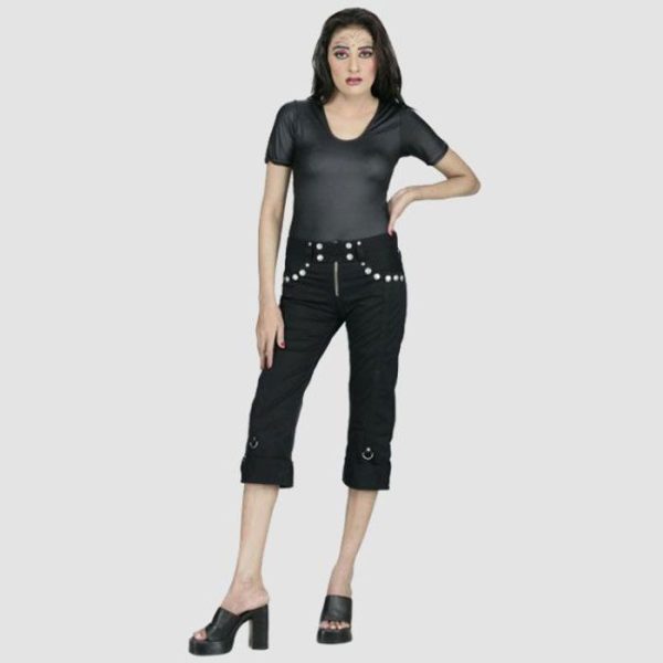 Womens Black Gothic Shorts – Slim Fit Capri Style Womens Black Gothic Shorts – Slim Fit Capri Style