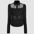 Womens Gothic Black Shirt with Mesh Panel Design