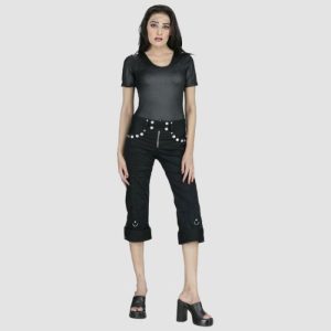 Womens Black Gothic Shorts – Slim Fit Studded Design