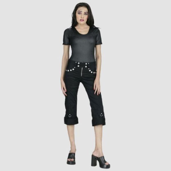 Womens Black Gothic Shorts – Slim Fit Studded Design Womens Black Gothic Shorts – Slim Fit Studded Design