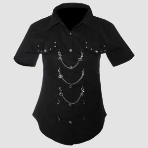 Womens Black Shirt with Chains– Gothic Button Down Style