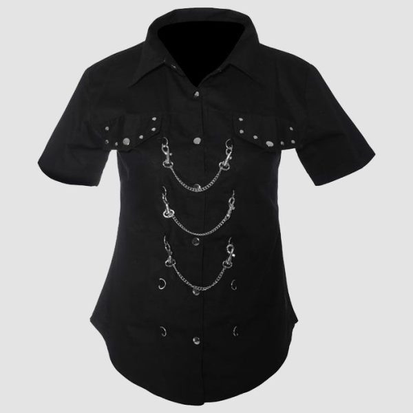 Womens Black Shirt with Chains– Gothic Button Down Style