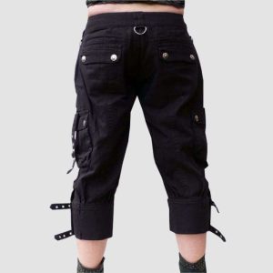 Womens Gothic Cargo Shorts – Black Buckle Capri Style