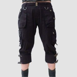 Womens Gothic Cargo Shorts – Black Buckle Capri Style