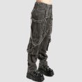 Mens gothic utility jeans in washed black denim featuring utility pocket detailing and industrial hardware accents