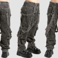 Mens gothic utility jeans in washed black denim featuring utility pocket detailing and industrial hardware accentsMens gothic utility jeans in washed black denim featuring utility pocket detailing and industrial hardware accents