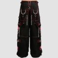 Black pink goth skull pants with skull graphics, chains, adjustable straps, and gothic streetwear styling