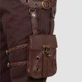 Mens brown steampunk pants with utility strap detailing, decorative hardware, and Victorian-inspired alternative fashion styling