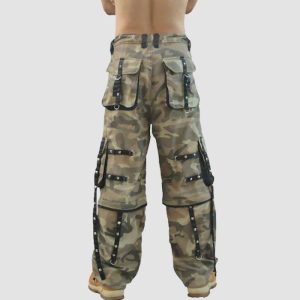 Mens Camo Techwear Cargo Pants Mens camo techwear cargo pants with utility pockets, adjustable straps, and baggy streetwear fit