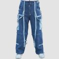 Mens blue gothic cargo jeans featuring utility cargo pockets, premium blue denim construction, and wide leg streetwear styling