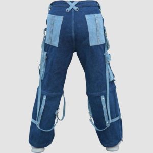 Mens Blue Gothic Cargo Jeans Mens blue gothic cargo jeans featuring utility cargo pockets, premium blue denim construction, and wide leg streetwear styling