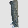 Mens olive goth cargo pants featuring utility pockets, zipper details, adjustable straps, and alternative fashion styling